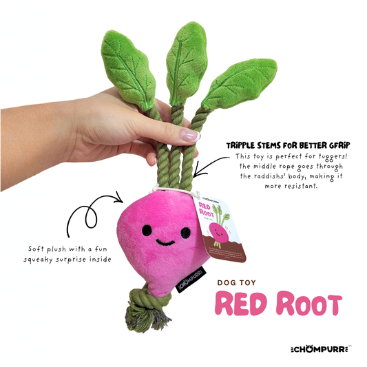 Red Root Plush Squeaky with Rope Stem