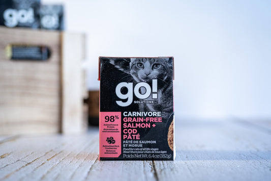 Grain-free salmon and cod pâté for cats of all life stages from Go Solutions! | Pâté de saumon et morue pour chats de tous âges de Go Solutions!