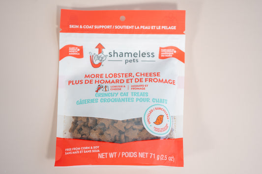 Shameless Pets More Lobster, Cheese are packed with pre and probiotics for a digestive support. | Shameless Pets Plus de homard et fromage regorge de pré et probiotiques pour soutenir la digestion.