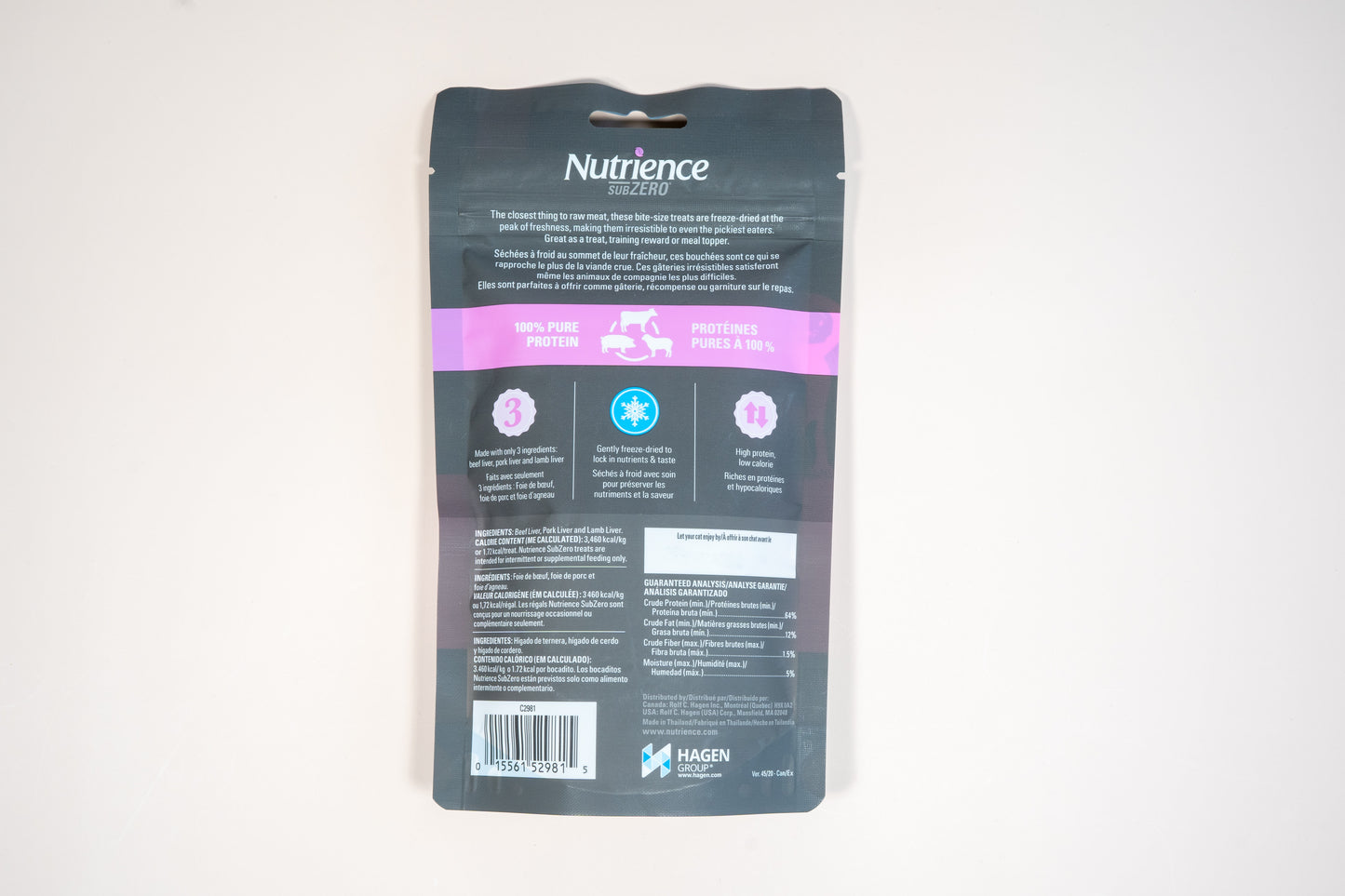 Ce qui se rapproche le plus de la viande crue, Nutrience SubZero est un excellent régal pour l'entraînement ou pour garnir un repas.