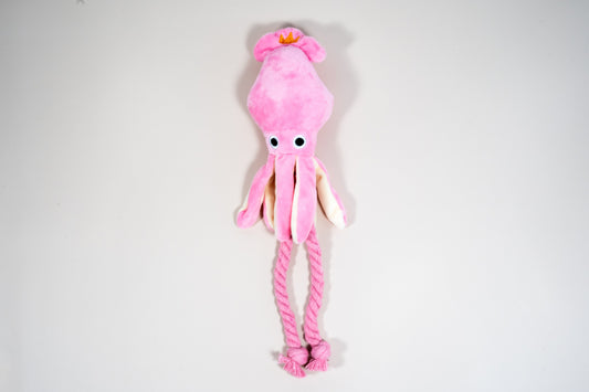 Squeaky pink soft octopus for small dogs. | Poulpe doux rose grinçant pour petits chiens.