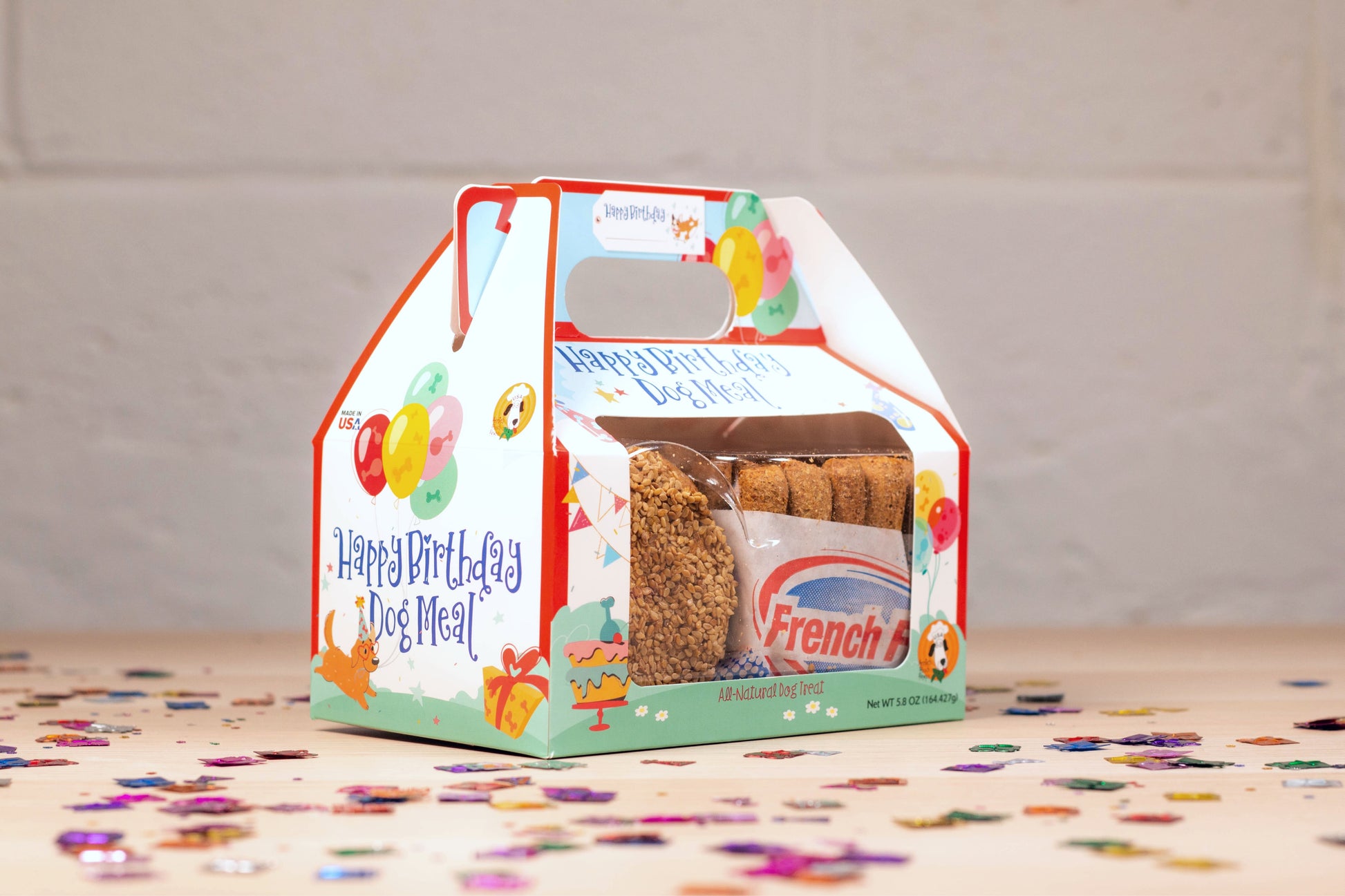 Dog food happy meal for birthday parties.