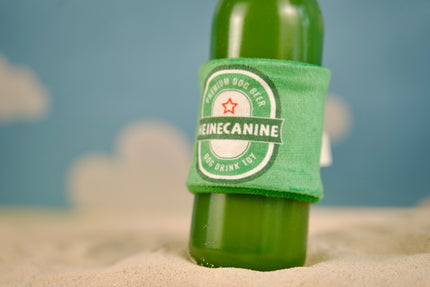 Boozy Tailz dog toy featuring crinkle plush and rubber bottle.