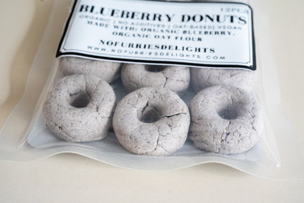 Close up image of blueberry donuts for small pets and birds.