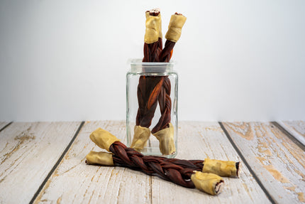 Beef stick dental treats for dogs are high in protein and support joint health.