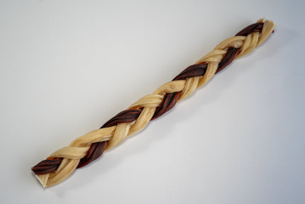 Dog chew stick made from the dermal layer of cowhide.