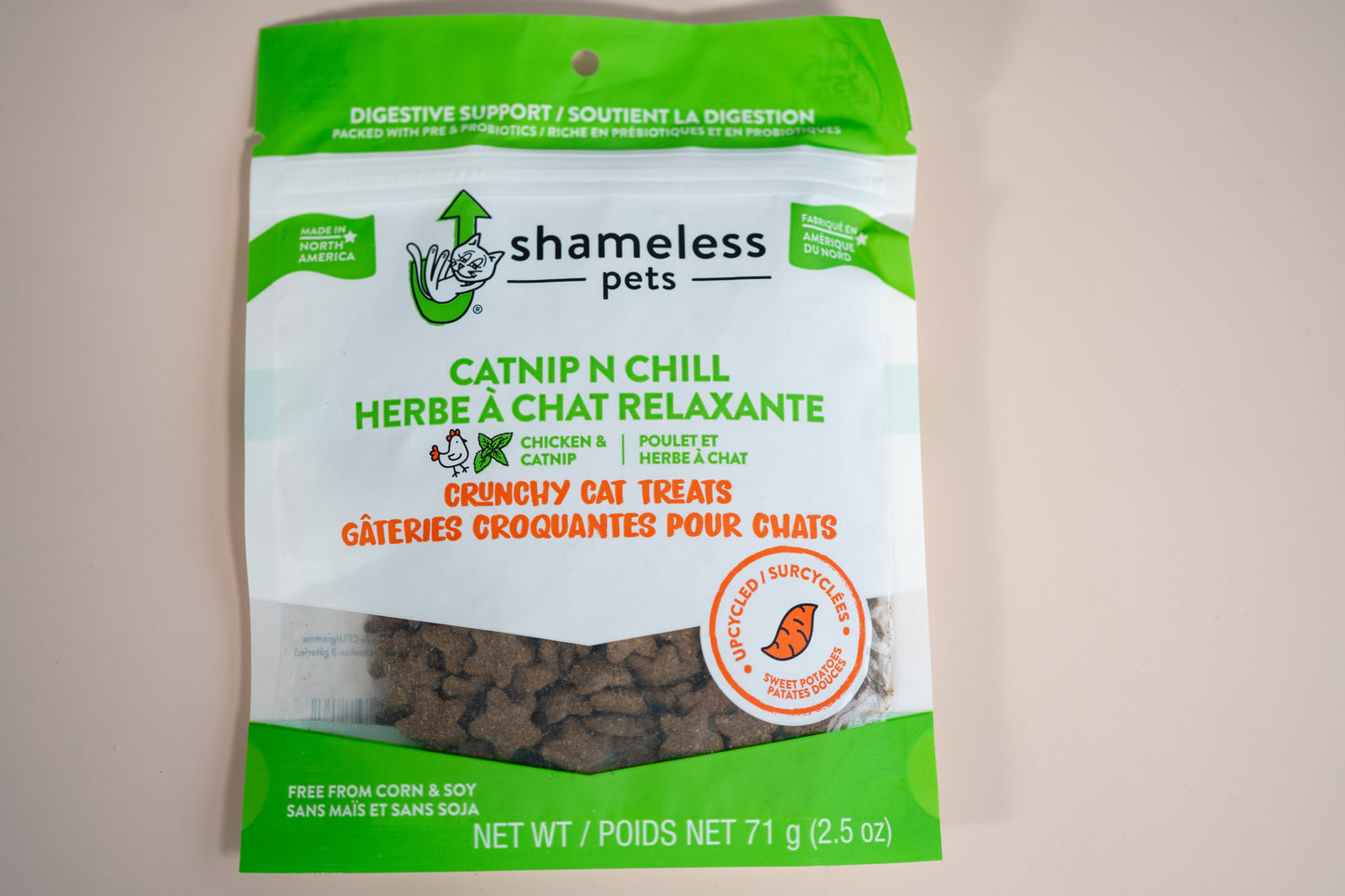 Shameless Pets Catnip N Chill are packed with pre and probiotics for a digestive support.