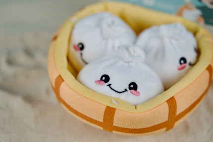 Jouet puzzle dim sum en peluche avec sons froissés et multiples couineurs pour chiens qui aiment fouiller