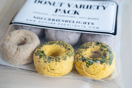 Close up image of mixed flavor donuts for small pets and birds.