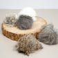 Handmade rabbit fur cat balls, filled with natural wool.