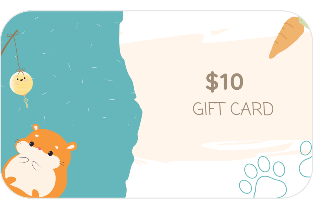 Furry Garden Co pet supplies $10 gift card. | Carte-cadeaux 10$ de Furry Garden Co, fournitures et accessoires pour animaux.