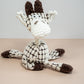 Plush dog toy in giraffe shaped with rope neck.