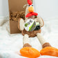 Large squeaker brown chicken plush dog toy constructed from a soft, textured, checkered plush.
