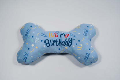 Happy birthday blue plush bone to celebrate your dog's birthday.