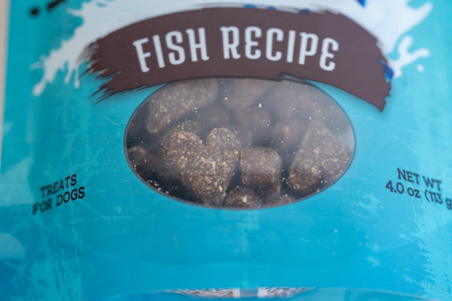 Close-up view of Inception fish recipe dog treats.