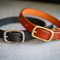 Handmade and custom leather dog collars 3/4 inch and 2 colors: brown and black.