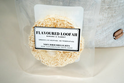 Luffa banane et carotte, jouet bio pour petits animaux et oiseaux.