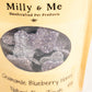 Close-up view of the chamomile blueberry honey dog treats.