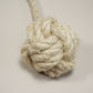 Close-up view of hemp fibers from the tip of the dog toy.