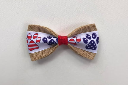 Pet bow tie with American flag design on a white background.