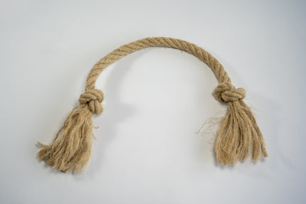 Jouet de petite taille pour chiens en corde de chanvre avec noeuds aux bouts.