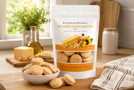 Baxter Bailey Southern Cheese Biscuits dog treats made with real aged parmesan cheese.