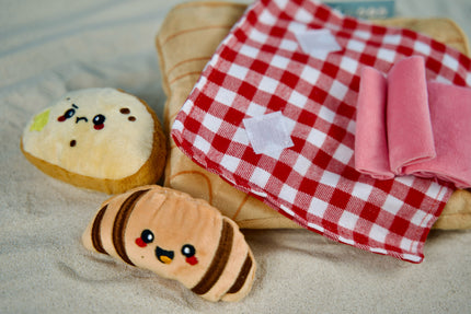 Summer picnic themed dog toy charcuterie board with multiple textures and treat-hiding compartments