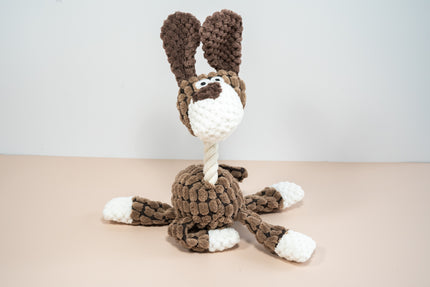 Chien marron en peluche pour chien avec cou en corde de cotton.