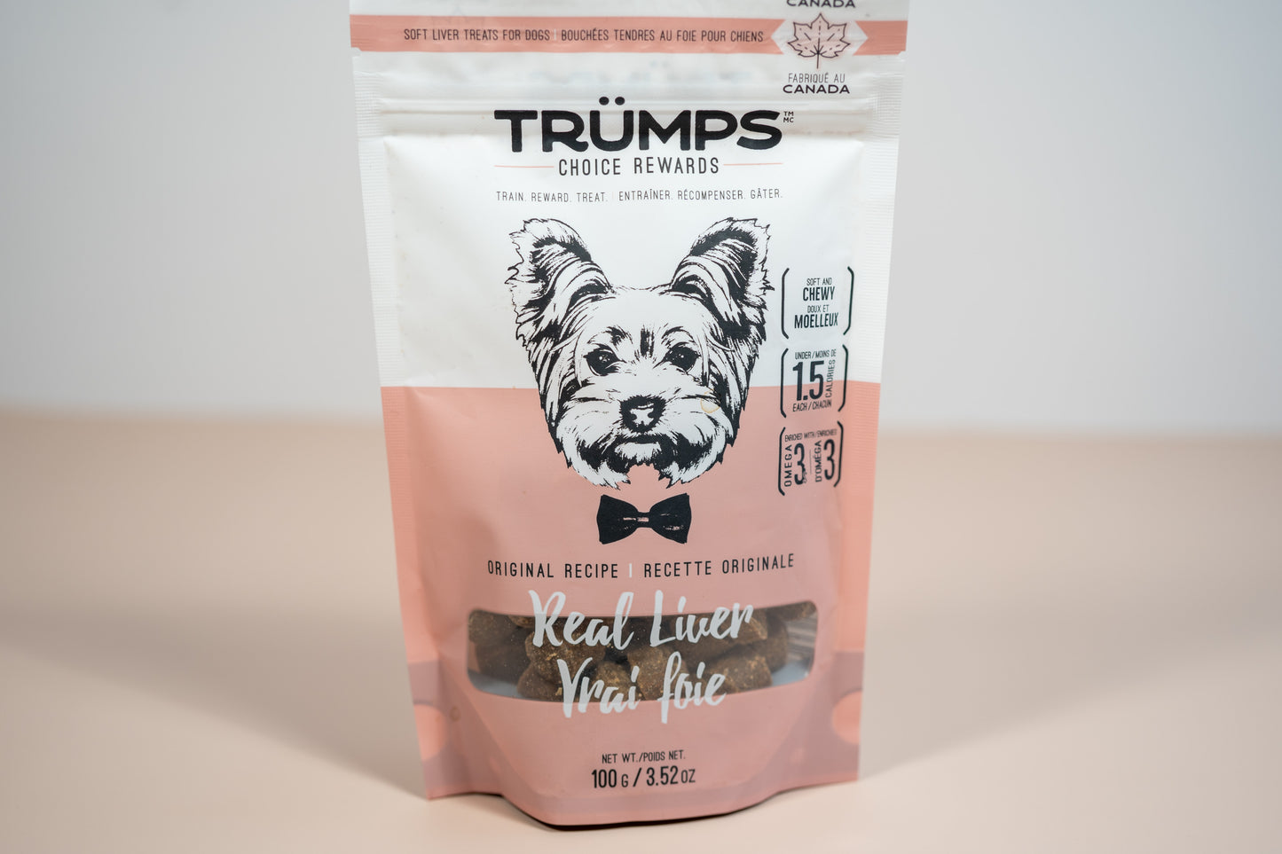 Trumps choice rewards real liver dog treats made in Canada.