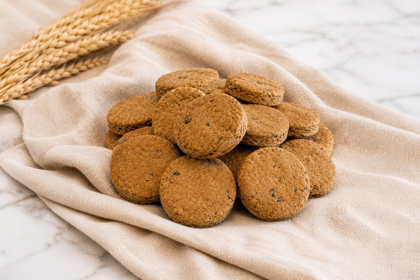 Close-up of Baxter Bailey Wild Blueberry Biscuits, gluten-free dog treats made with wholesome ingredients and baked in small batches.