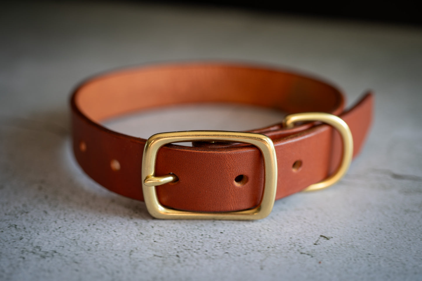 Brown premium leather dog collar 1 inch with natural brass buckle.